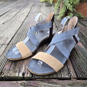 NAOT, Womens, Vixen Wedge Sandal, Nude, Feathery Blue Nubuck, Size 42 EU